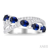 4x3 MM Oval Cut Sapphire and 1/2 Ctw Single Cut Diamond Split Criss Cross Precious Band in 14K White Gold