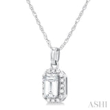 5x3 MM Octagonal Shape White Topaz and 1/20 Ctw Single Cut Diamond Halo Semi-Precious Pendant with Chain in 10K White Gold