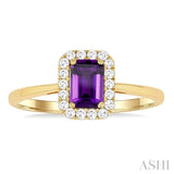 6x4 MM Octagonal Shape Amethyst and 1/6 Ctw Round Cut Diamond Halo Semi-Precious Ring in 10K Yellow Gold