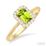 6x4 MM Octagonal Shape Peridot and 1/6 Ctw Round Cut Diamond Halo Semi-Precious Ring in 14K Yellow Gold