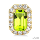 5x3 MM Octagonal Shape Peridot and 1/8 Ctw Single Cut Diamond Halo Semi-Precious Stud Earrings in 10K Yellow Gold