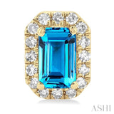 5x3 MM Octagonal Shape Blue Topaz and 1/8 Ctw Single Cut Diamond Halo Semi-Precious Stud Earrings in 10K Yellow Gold