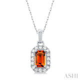 5x3 MM Octagonal Shape Citrine and 1/20 Ctw Single Cut Diamond Halo Semi-Precious Pendant with Chain in 14K White Gold