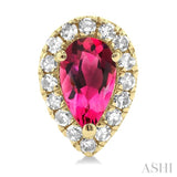 5x3 MM Pear Shape Pink Tourmaline and 1/8 Ctw Single Cut Diamond Halo Semi-Precious Stud Earrings in 14K Yellow Gold
