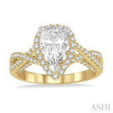 1/2 Ctw Pear Shape Criss Cross Shank Round Cut Diamond Semi-Mount Engagement Ring in 14K Yellow and White gold