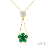 4x3 MM Pear Cut & 1.8 MM Round Emerald and 1/5 Ctw Round Cut Diamond Floral Blossom Precious Necklace in 14K Yellow Gold
