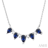 5x3 MM & 4x3 MM Pear Cut Sapphire and 1/8 Ctw Round Cut Diamond Precious Necklace in 14K White Gold