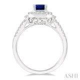 7x5 MM Emerald Shape Sapphire and 1/2 Ctw Round Cut Diamond Precious Ring in 14K White Gold
