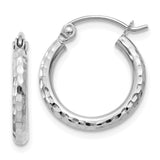 14k White Gold 2x15mm Diamond-cut Round Tube Hoop Earrings