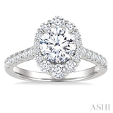 3/4 Ctw Scalloped Oval Centerpiece Circular Shape Round Cut Diamond Semi-Mount Engagement Ring in 14K White Gold