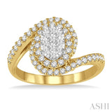5/8 Ctw Oval Bypass Lovebright Round Cut Diamond Engagement Ring in 14K Yellow and White Gold