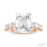 1 1/3 Ctw Emerald Shape Round Cut Diamond Semi-Mount Engagement Ring in 14K Rose and White Gold