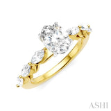 5/8 Ctw Oval Shape Marquise and Round Cut Diamond Semi-Mount Engagement Ring in 14K Yellow and White Gold