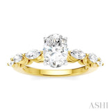 5/8 Ctw Oval Shape Marquise and Round Cut Diamond Semi-Mount Engagement Ring in 14K Yellow and White Gold