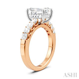 7/8 Ctw Emerald Shape Princess and Round Cut Diamond Semi-Mount Engagement Ring in 14K Rose and White Gold