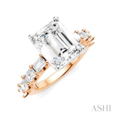 1 3/8 Ctw Emerald Shape Emerald and Round Cut Diamond Semi-Mount Engagement Ring in 14K Rose and White Gold