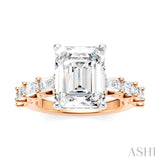 1 3/8 Ctw Emerald Shape Emerald and Round Cut Diamond Semi-Mount Engagement Ring in 14K Rose and White Gold
