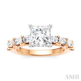 7/8 Ctw Princess Shape Oval and Round Cut Diamond Semi-Mount Engagement Ring in 14K Rose and White Gold