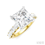 1 1/3 Ctw Princess Shape Princess and Round Cut Diamond Semi-Mount Engagement Ring in 14K Yellow and White Gold