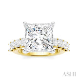 1 1/3 Ctw Princess Shape Princess and Round Cut Diamond Semi-Mount Engagement Ring in 14K Yellow and White Gold