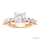 7/8 Ctw Princess Shape Emerald and Round Cut Diamond Semi-Mount Engagement Ring in 14K Rose and White Gold