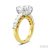 1 1/3 Ctw Oval Shape Princess and Round Cut Diamond Semi-Mount Engagement Ring in 14K Yellow and White Gold