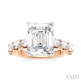 1 1/3 Ctw Emerald Shape Oval and Round Cut Diamond Semi-Mount Engagement Ring in 14K Rose and White Gold