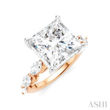 1 Ctw Princess Shape Marquise and Round Cut Diamond Semi-Mount Engagement Ring in 14K Rose and White Gold