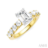 7/8 Ctw Emerald Shape Round Cut Diamond Semi-Mount Engagement Ring in 14K Yellow and White Gold