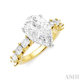 1 1/3 Ctw Pear Shape Emerald and Round Cut Diamond Semi-Mount Engagement Ring in 14K Yellow and White Gold