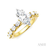7/8 Ctw Marquise Shape Oval and Round Cut Diamond Semi-Mount Engagement Ring in 14K Yellow and White Gold