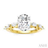 5/8 Ctw Oval Shape Marquise and Round Cut Diamond Semi-Mount Engagement Ring in 14K Yellow and White Gold