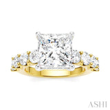 1 1/3 Ctw Princess Shape Round Cut Diamond Semi-Mount Engagement Ring in 14K Yellow and White Gold
