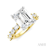 1 1/3 Ctw Emerald Shape Emerald and Round Cut Diamond Semi-Mount Engagement Ring in 14K Yellow and White Gold
