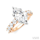 1 1/3 Ctw Marquise Shape Round Cut Diamond Semi-Mount Engagement Ring in 14K Rose and White Gold