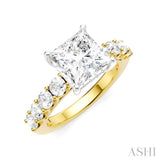 7/8 Ctw Princess Shape Round Cut Diamond Semi-Mount Engagement Ring in 14K Yellow and White Gold
