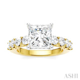 7/8 Ctw Princess Shape Round Cut Diamond Semi-Mount Engagement Ring in 14K Yellow and White Gold
