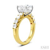 7/8 Ctw Princess Shape Round Cut Diamond Semi-Mount Engagement Ring in 14K Yellow and White Gold