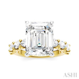 1 1/3 Ctw Emerald Shape Oval and Round Cut Diamond Semi-Mount Engagement Ring in 14K Yellow and White Gold