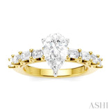 7/8 Ctw Pear Shape Emerald and Round Cut Diamond Semi-Mount Engagement Ring in 14K Yellow and White Gold