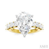 1 1/3 Ctw Pear Shape Princess and Round Cut Diamond Semi-Mount Engagement Ring in 14K Yellow and White Gold