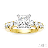 7/8 Ctw Princess Shape Round Cut Diamond Semi-Mount Engagement Ring in 14K Yellow and White Gold