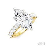 1 1/3 Ctw Marquise Shape Princess and Round Cut Diamond Semi-Mount Engagement Ring in 14K Yellow and White Gold
