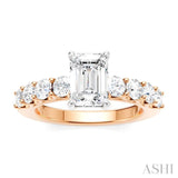 7/8 Ctw Emerald Shape Round Cut Diamond Semi-Mount Engagement Ring in 14K Rose and White Gold