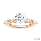3/4 Ctw Round Shape Marquise and Round Cut Diamond Semi-Mount Engagement Ring in 14K Rose and White Gold