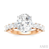 1 1/3 Ctw Oval Shape Princess and Round Cut Diamond Semi-Mount Engagement Ring in 14K Rose and White Gold