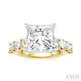 1 1/3 Ctw Princess Shape Round Cut Diamond Semi-Mount Engagement Ring in 14K Yellow and White Gold