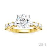 7/8 Ctw Round Shape Oval and Round Cut Diamond Semi-Mount Engagement Ring in 14K Yellow and White Gold