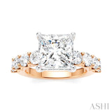 1 1/3 Ctw Princess Shape Round Cut Diamond Semi-Mount Engagement Ring in 14K Rose and White Gold