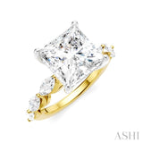 1 Ctw Princess Shape Marquise and Round Cut Diamond Semi-Mount Engagement Ring in 14K Yellow and White Gold